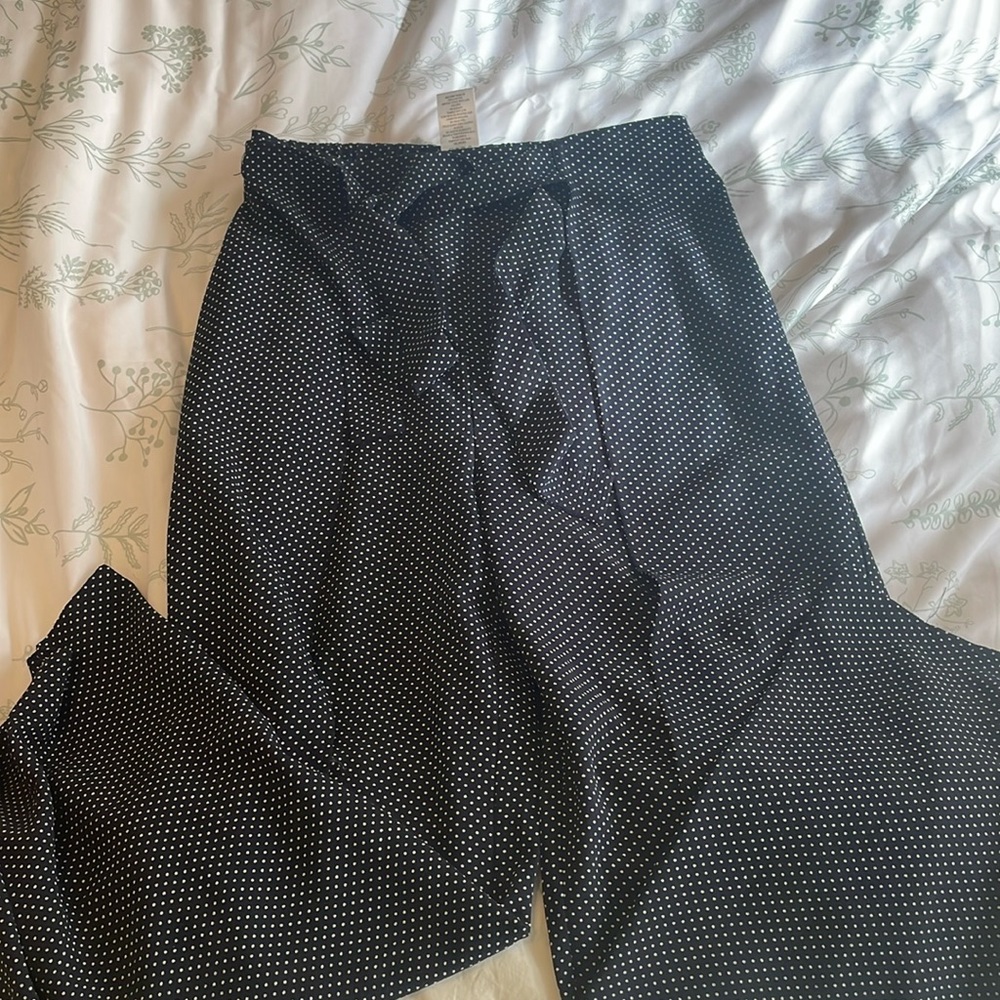 Navy & White polka dot wide leg dress pants